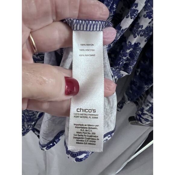 Chicos Periwinkle Blue White V Neck Tunic Xl Shark Bite Hem - Picture 3 of 5